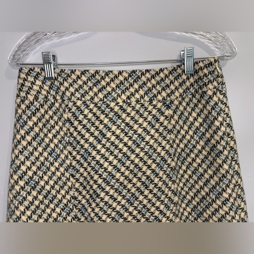 Ann Taylor Women’s Size 4 Skirt Wool-Blend Lined Cream Green Blue Houndstooth - Picture 3 of 16